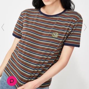 Urban outfitters, Dolls Kill, Lazy Oaf STRIPY SUNFLOWER FITTED TEE, 18 UK, US 14